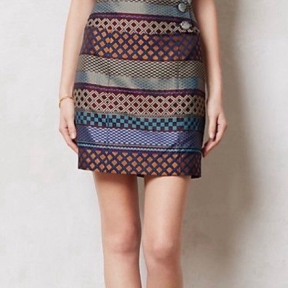 Anthropologie Maeve Audra Jacquard Metallic
Geometric Tribal Mini Skirt Size 6 - Picture 3 of 7